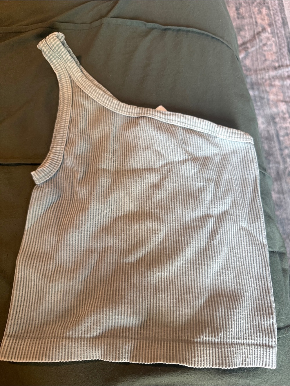 Nikibiki Ribbed One-Shoulder Tank Top - Sage Green